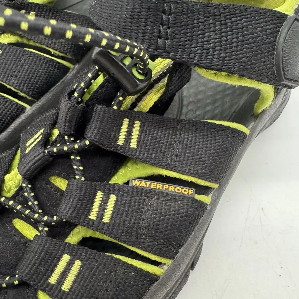 Keen Newport H2 Sport Sandals Kids 13 Black Lime Green Waterproof Lace Lock Shoe